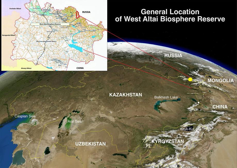 Карта местоположения Западно-Алтайского биосферного резервата