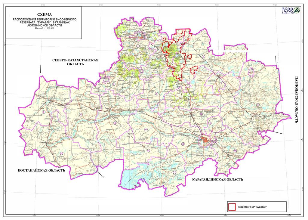 Административная карта расположения БР Бурабай